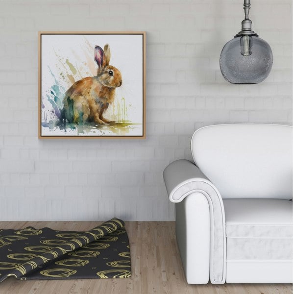 Warren Reed Rabbit Splash Watercolour Framed Canvas