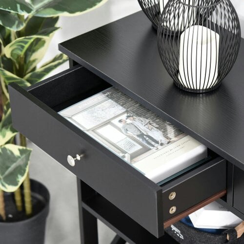 Wyld Haus Kafa 100cm Wooden Black X Frame Console Table With Drawers And 2 Shelves