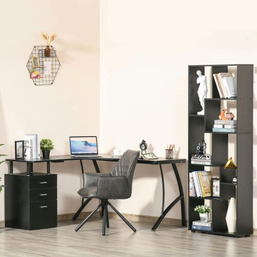 Wyld Haus Keba 143cm Metal Black Industrial L Shaped Desk With Storage Drawer
