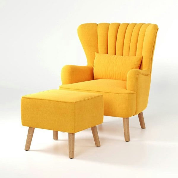 Occasion Faux Wool Wingback Chair Padded Armchair and Footstool Wingback Chairs Living and Home