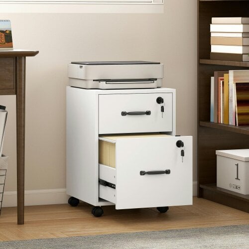 HOMCOM Roll File Cabinet with Drawer, Organiser Letter Size, Black - White