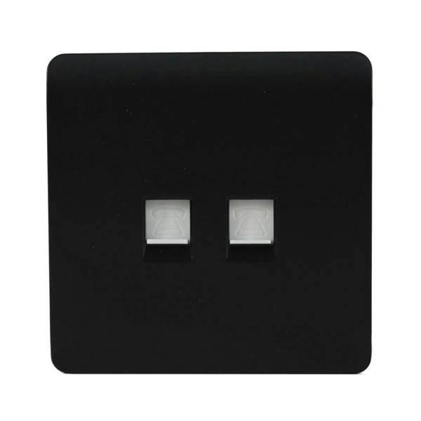 Trendi Switch 2 Gang RJ45 Cat 6 PC Ethernet & Modern Designer Telephone Slave Sockets in Matt Black