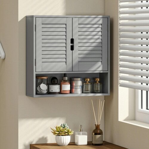 Wyld Haus Zilikane Wall Mounted Bathroom Storage Cabinet With Adjustable Shelves Grey 60 x 20 x 60cm
