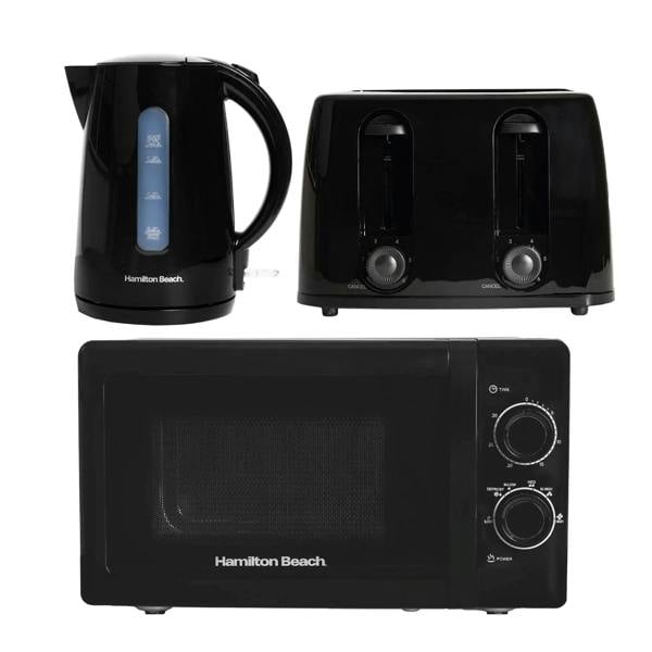 Hamilton Beach Essentials Kettle, Toaster & 20L Stainless Steel Cavity Microwave Set - Black - Hamilton Beach UK