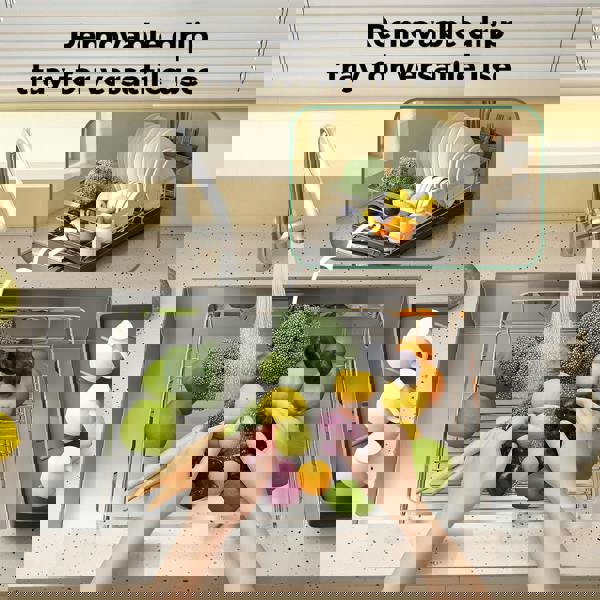 Toque Dish Drainer Drying Rack Stainless Steel Plate Cutlery Holder Drip Tray