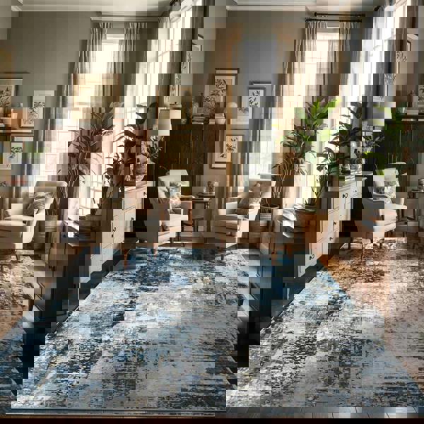 Livabliss Jolie-Abstract Blue Grey Beige Black Modern Marble Rug