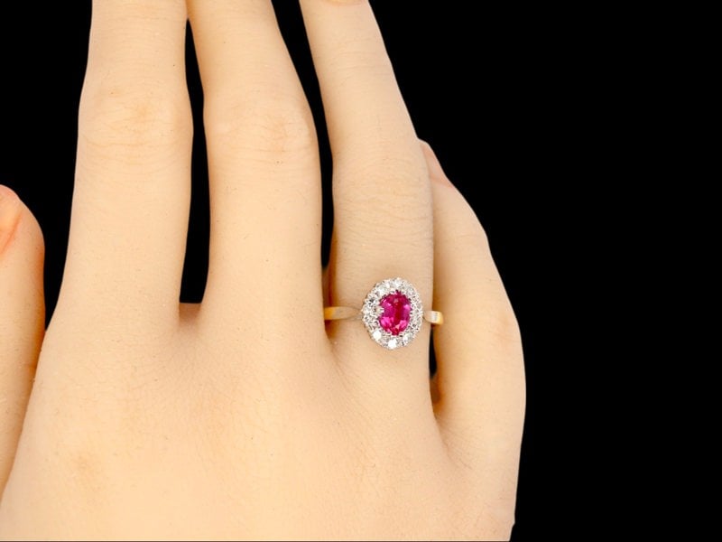 Vintage Tom A Synthetic Ruby and Diamond Ring