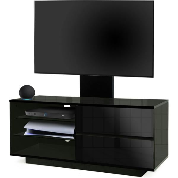Homeology GALLUS Gloss Black with 2-Black Drawers and 3-Shelves 32"-55" LED/LCD/Plasma Cabinet TV Stand with Mounting Arm