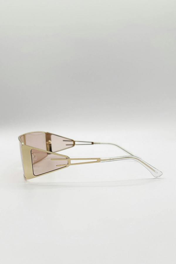 Retangle Flattop Metal Sunglasses In Brown - svnx