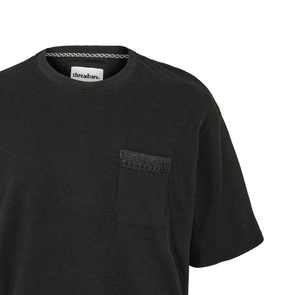 Threadbare Mens Dunedin Textured Knit Regular T-Shirt - Black - 