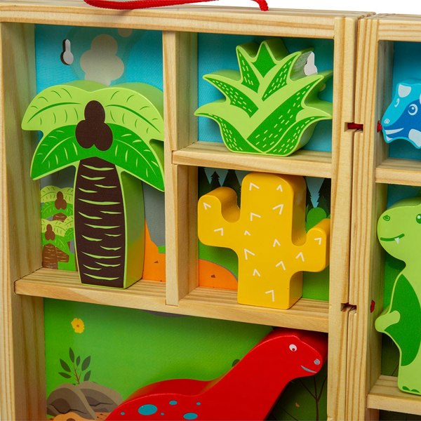 Bigjigs Toys Wooden Dinosaur Play Box With 5 Dinosaurs & 2 Fold-Out Play Mats