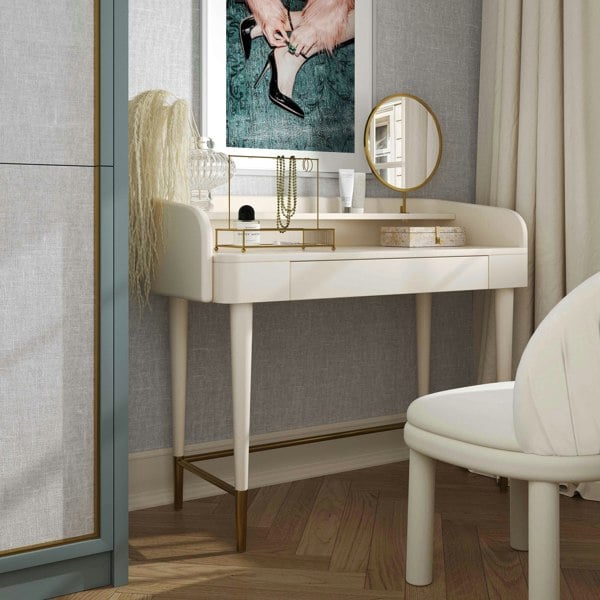 Furniture Edit Penelope Cream Vegan Leather Wrapped Vanity Desk Dressing Table