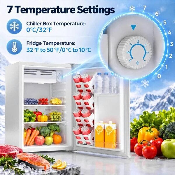 73 L Mini Fridge with Chiller Box, Single Door Compact Refrigerator, Adjustable Thermostat, Reversible Door, White