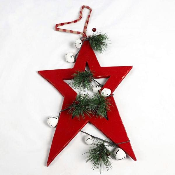 26cm Wooden Hanging Star Decoration in Red, Festive Hanging Ornament for Christmas Home, Office or Fireplace Displays image 8