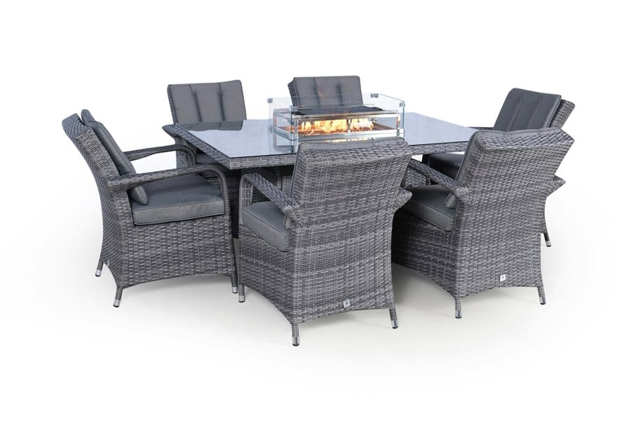 Giardino Arizona Fire Pit 6 Seater Rectangle Rattan Dining Set