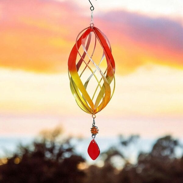 EDH Door Hardware Flame Red Metal Hanging Spinner – 40cm x 14cm | Wind-Powered Kinetic Garden Ornament | Outdoor Hanging Wind Spinner