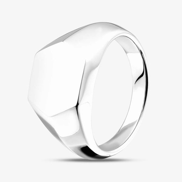 T. H. Baker Rhodium Plated Sterling Silver Hexagonal Signet Ring 8.81.0290