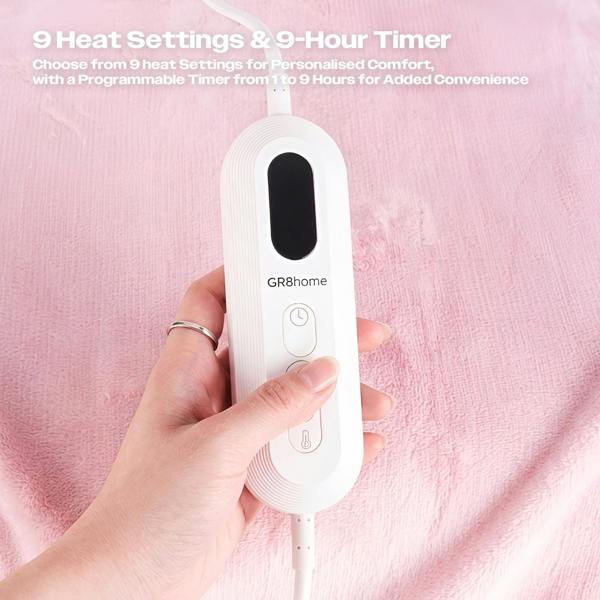 Gr8 Home Electric Heated Blanket Pink 160x130cm Adjustable Heat Settings Washable Throw