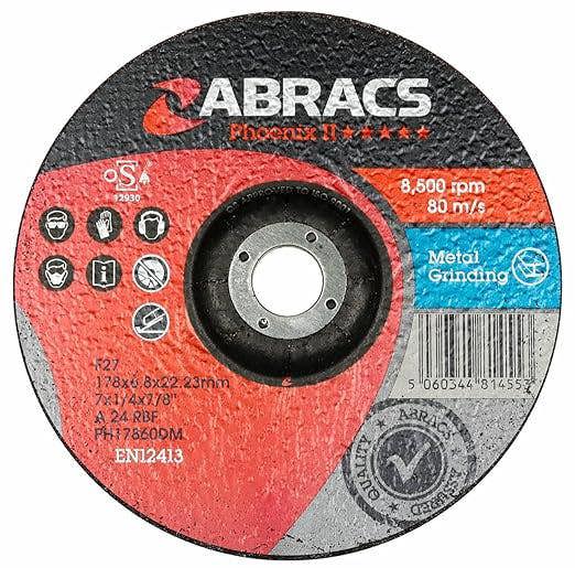 Abracs PH17860DM Phoenix II DPC Metal Grinding Disc, 178mm x 6mm x 22mm