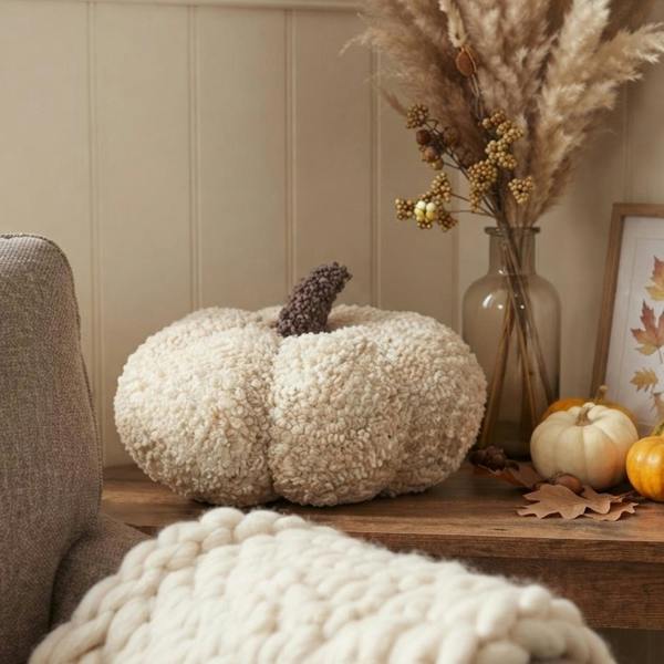 Garden Greatness Neutral Textured Pumpkin Cushion