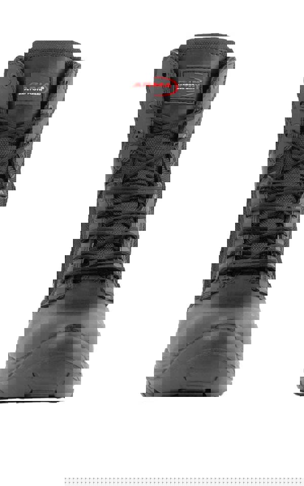 ARMA Warrior Mens Side Zip Combat Steel Toe/Midsole S3 Safety Boots, front view of a black tactical boot with laces and steel toe cap.