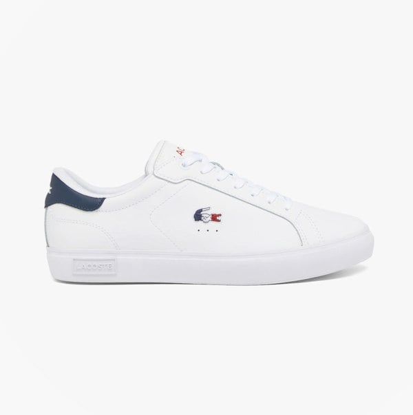 Lacoste POWERCOURT Mens Court Trainers Trainers White/Navy/Red