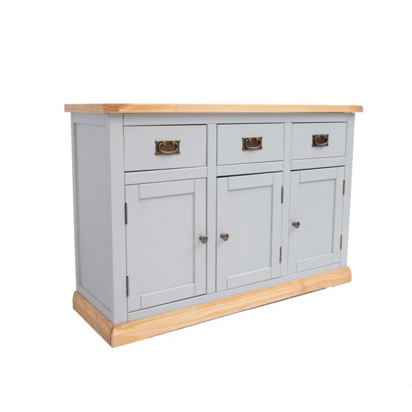 Cabinet Bits Bomporto Light Grey 3 Drawer 3 Door Sideboard Brass Drop Handle