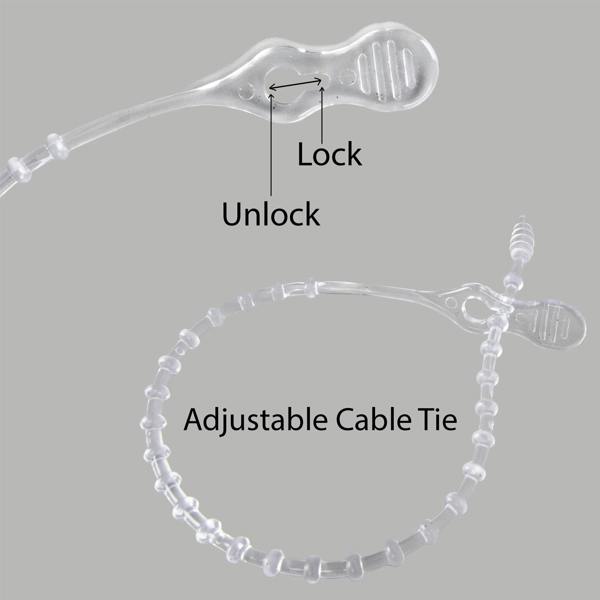 Shatchi 33cm Clear Adjustable Cable Ties for Garlands, Lights and Cables | Reusable PVC Holders