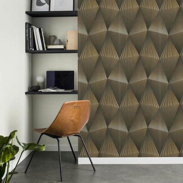 Rasch x Tesa Cairo Abstract Geometric 3D Effect Self Adhesive Peel and Stick Textured Wallpaper, Bronze