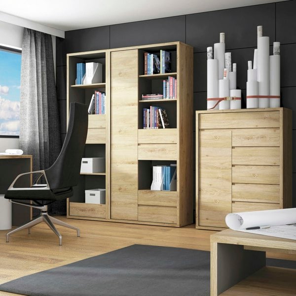 Furniture To Go Shetland Tall Wide 1 Door 4 Drawer Bookcase