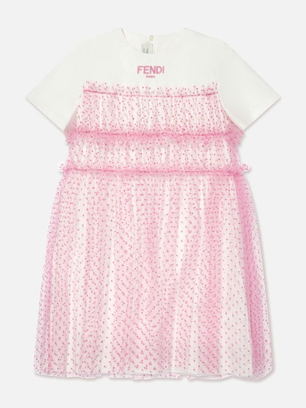 Fendi Kids Fendi Girls Logo Tulle Dress in Pink