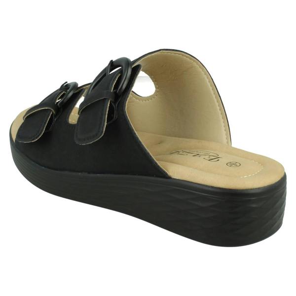 Eaze Ladies Eaze Low Wedge Mule Sandal with Twin Buckle Strap F12077