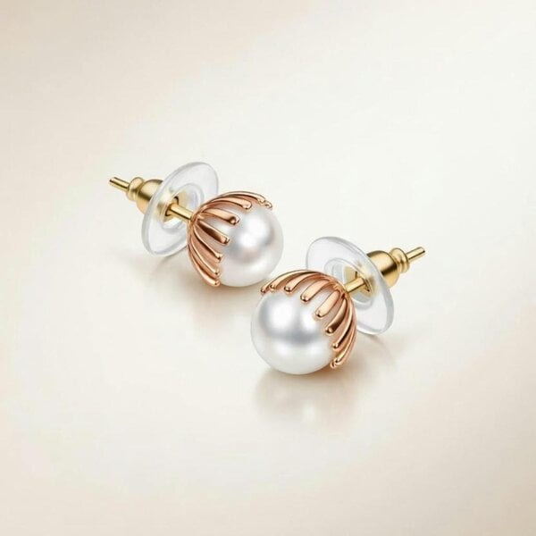The Colourful Aura 18ct Gold Plated White Pearl Statement Stud Earrings