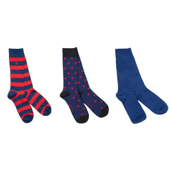 SWOLE PANDA 3-Pack Love Hearts Bamboo Socks Gift Box, Blue/red
