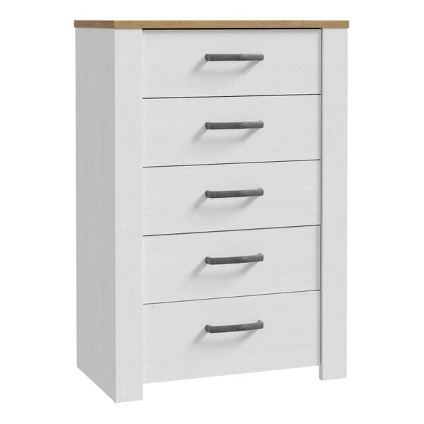 Wyld Haus Kyoto White and Natural Oak Wood 5 Drawer Narrow Storage Chest