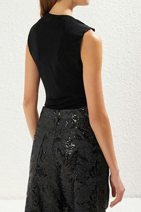 WOVCOR Accessory Detail Snap Button Glitter Knitted Bodysuit