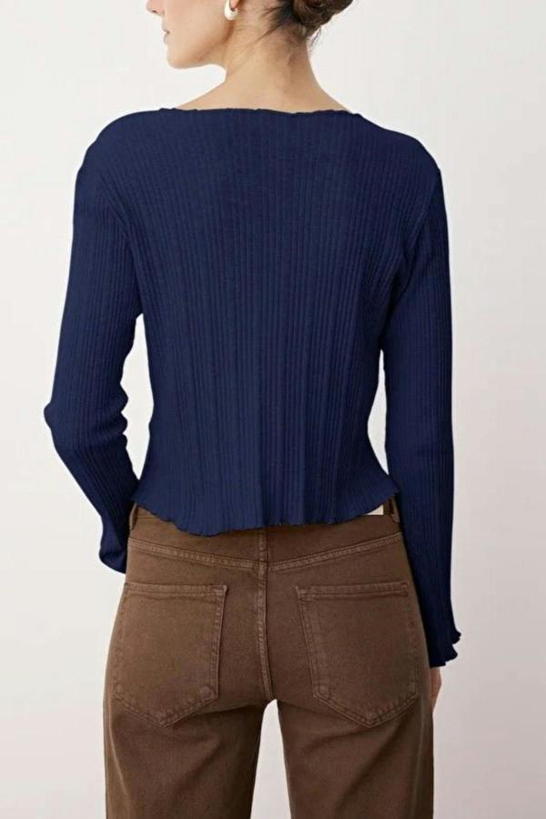 WOVCOR Jacquard Fitted Knit Blouse with Button Detail