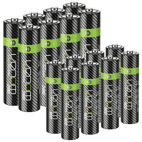 Venom Rechargeable AA / AAA Batteries - High Capacity (Includes 8 x AA plus 8 x AAA Rechargeable Batteries