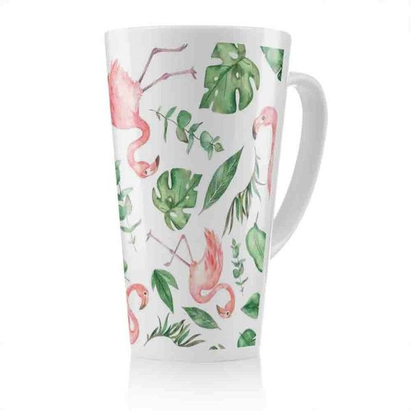 Benjamin Tate Design Flamingo  Leaves Latte Mug