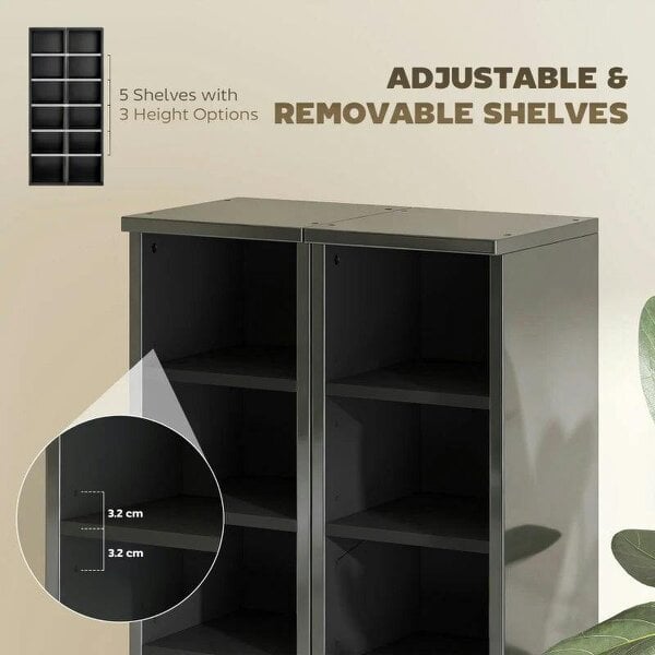 Bobobiy Set of 2 CD Media Display Shelf Unit Tower Rack with Adjustable Shelves, High Gloss Black