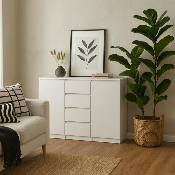 Wyld Haus Budapest White Wooden Sideboard 2 Doors 4 Drawers