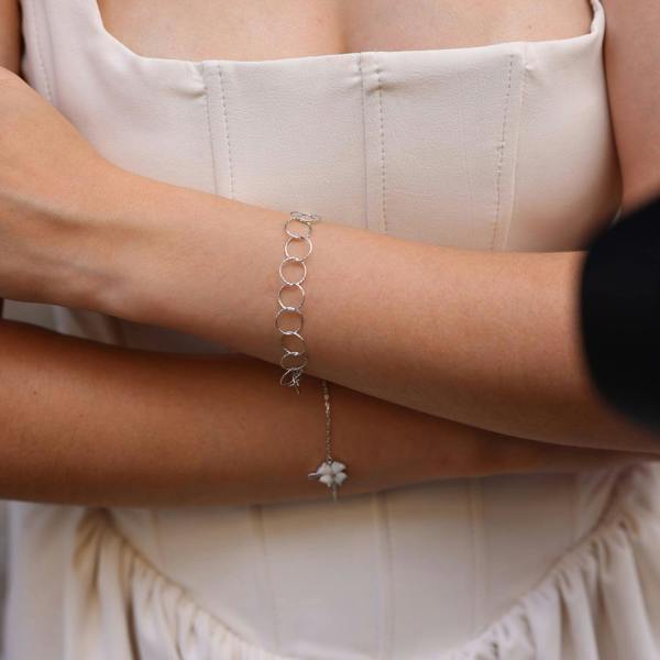 Spero London Textured Circle Hoops Sterling Silver Chain Bracelet
