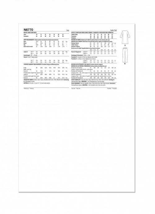 New Look Sewing Pattern 6770, Jackets, Trousers for Women, A (10-12-14-16-18-20-22) - Easy