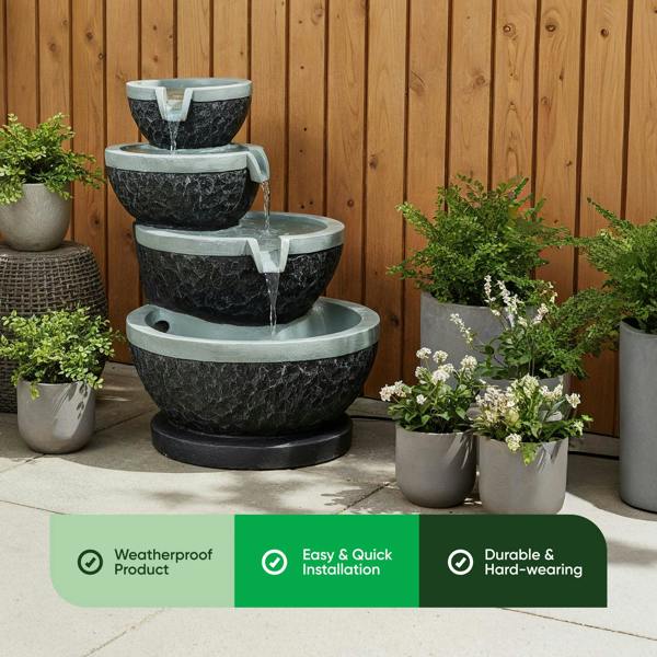 Gardenwize Solar Water Feature – Tiered Cascade Waterfall Fountain with LED Lights & Battery Backup