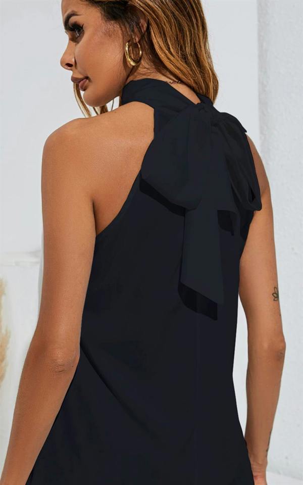 FS Collection Halter Neck Tie Back Top In Black