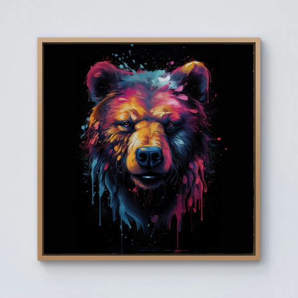 Warren Reed Splash Art Bear Face Framed Canvas