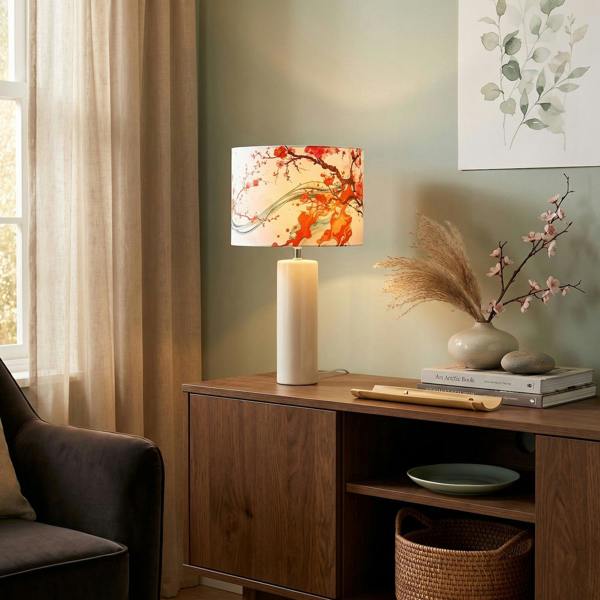 Orange and Gold Floral Watercolour Fabric Lamp Shade with Inner Lining Image 6