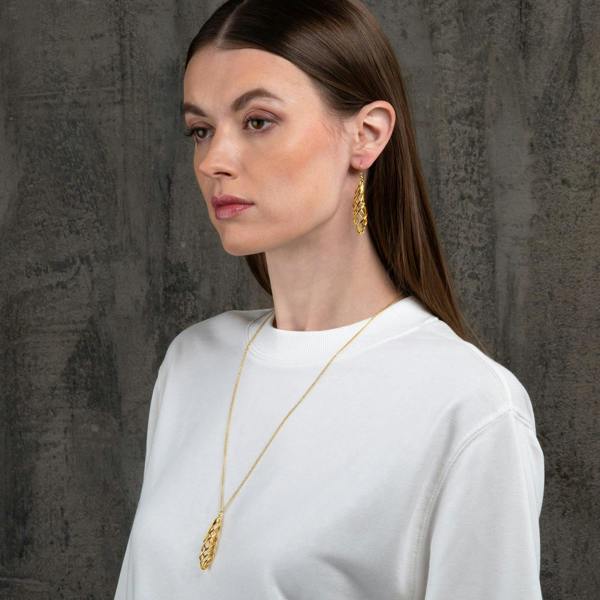 Long Gold Spiral Pendant Necklace for Women - namana.london