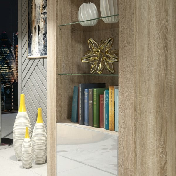 Mex Furniture Modern Display Cabinet 170cm – Oak Body & White Gloss Doors