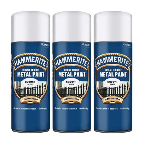 Hammerite 3X Hammerite Smooth Silver Spray Paint 400ml